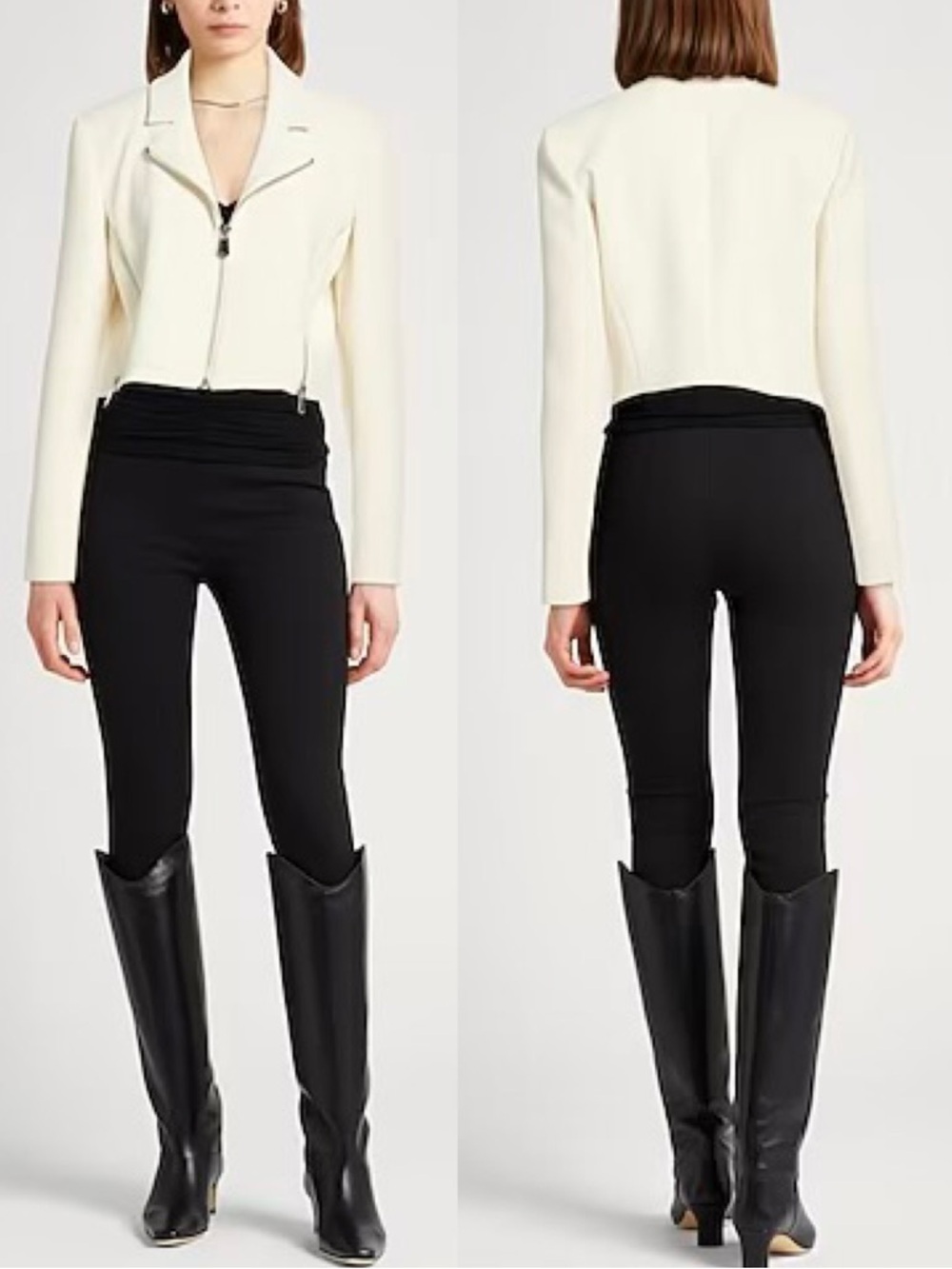 Pinko Frejus Short Cropped Crepe White Biker Zipper Jacket Blazer Size 8 NEW